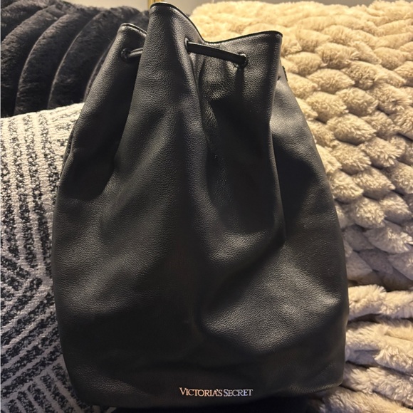Elegant Black Leather Drawstring Bag